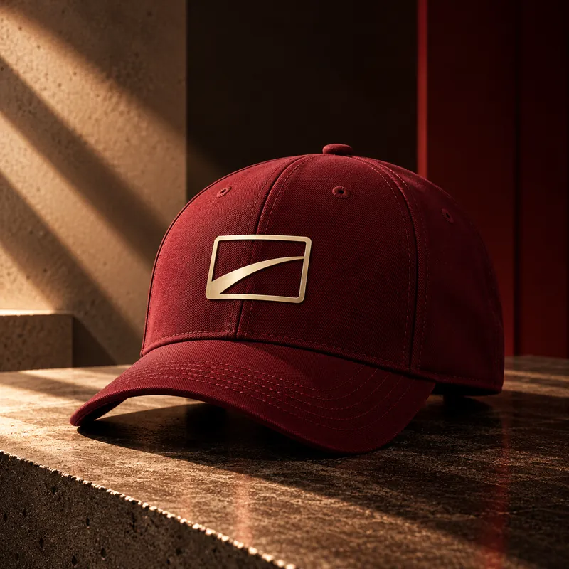 Topi baseball merah marun dengan logo PPS emas